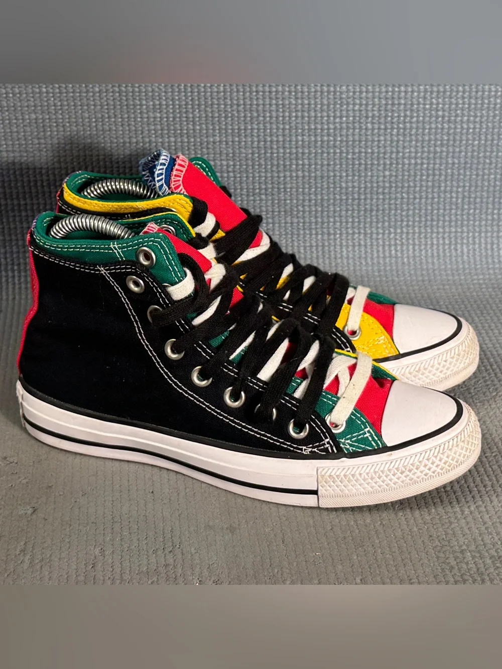 Converse Chuck Taylor All Star Hi Double Upper Sneaker Black/Multi Women’s Sz 7 - Picture 2 of 9